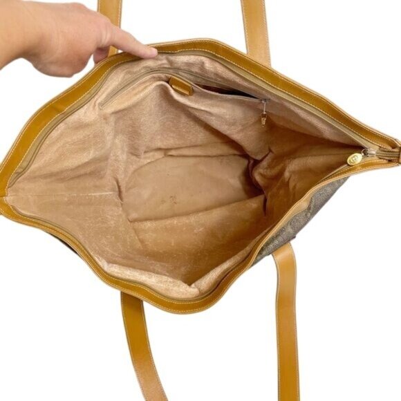 Gucci Vintage Trapezoid Canvas Logo Monogram Tan Gold Leather Tote Bag - Picture 12 of 15